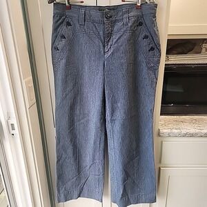 LRL Ralph Lauren Denim‎ Pinstripes Pants Women 10 Blue WideLeg  Buttons Pockets
